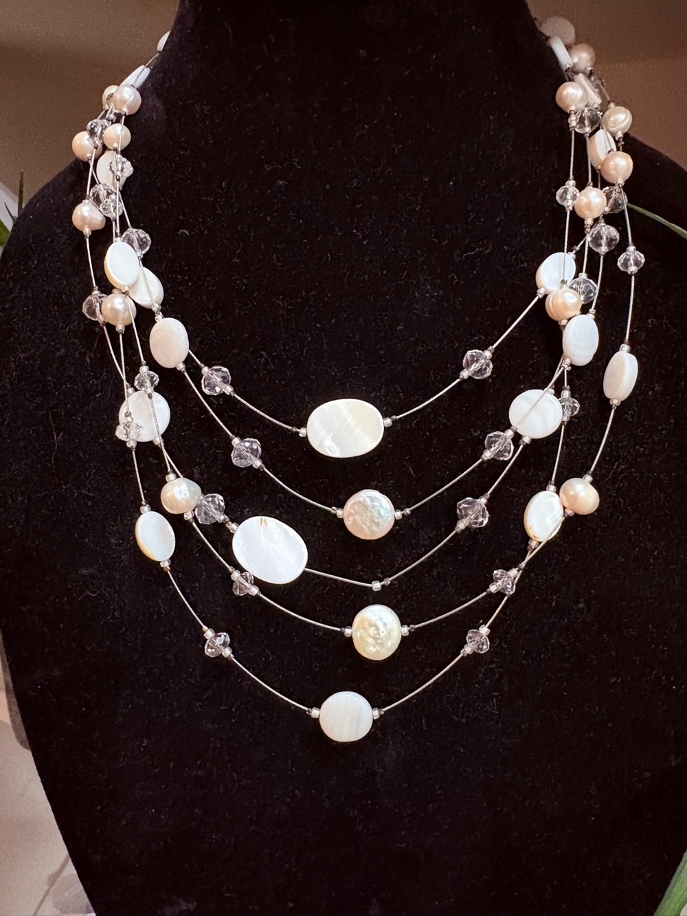 Multi-Strand White Mother-of-Pearl & Pearl Floating Necklace